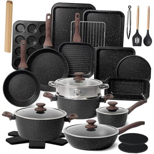 31-Piece Nonstick Kitchen Cookware Set with Pots and Pans for Easy Cooking
