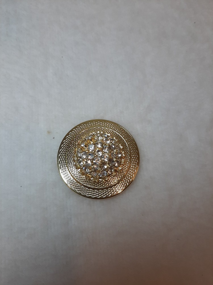 Celebrity V Gold Tone Pin Brooch Round Texture Raised Faux Stones Signed Vintage