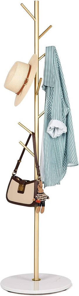 Metal Freestanding Coat Rack with Heavy Duty Marble Base in Gold