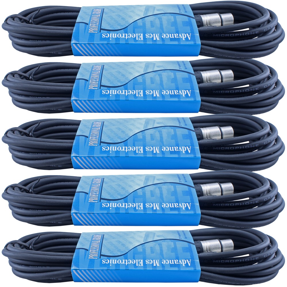 5-PACK XLR pro audio mic microphone extension cables powered monitor cords 15ft