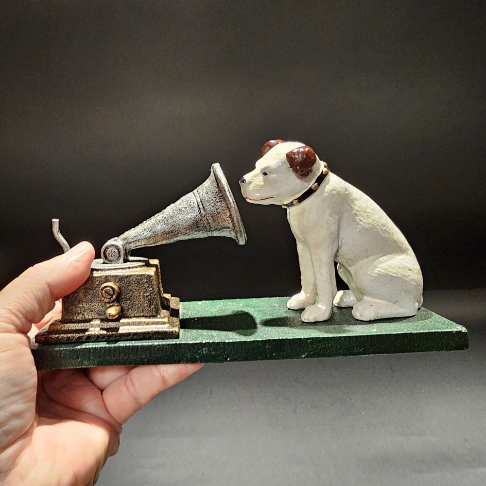 Cast Iron Nipper Dog Figurine on Green Base, Rogers Foundry, Birmingham