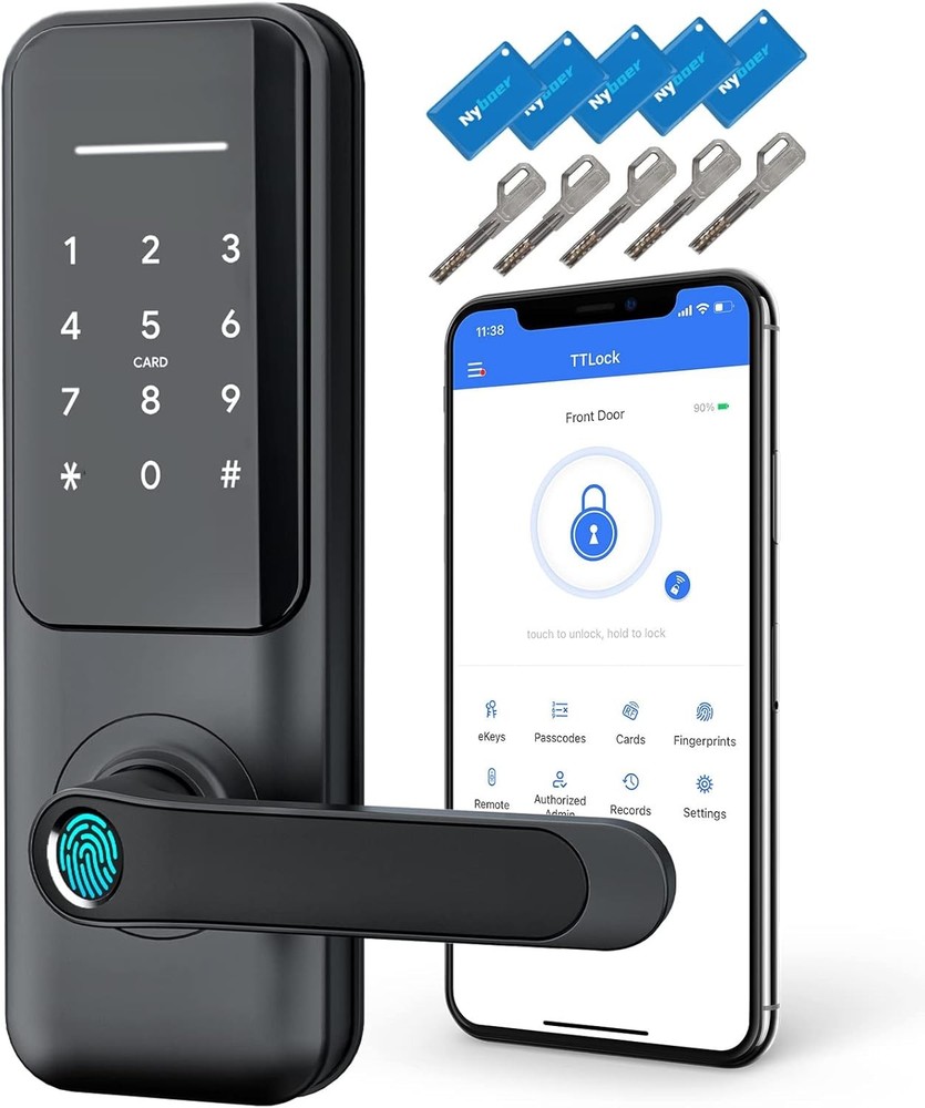 Keyless Black Smart Door Lock with Fingerprint & Keypad Entry