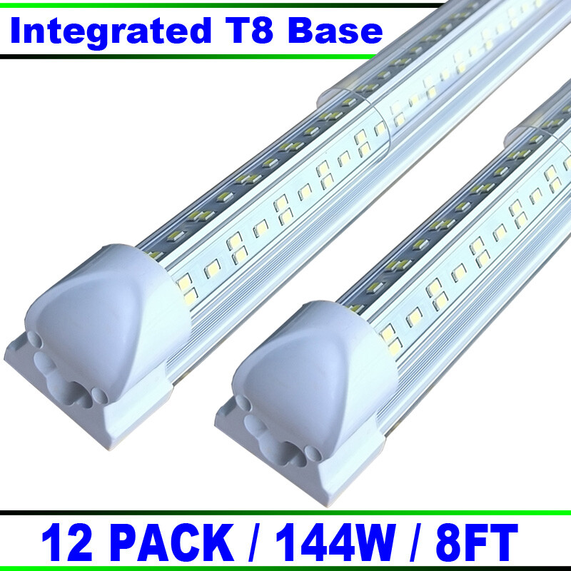 8Ft Integrated Led Shop Lights 144W 6500K Tube Clear Cover 12Pc 18000 Lumens