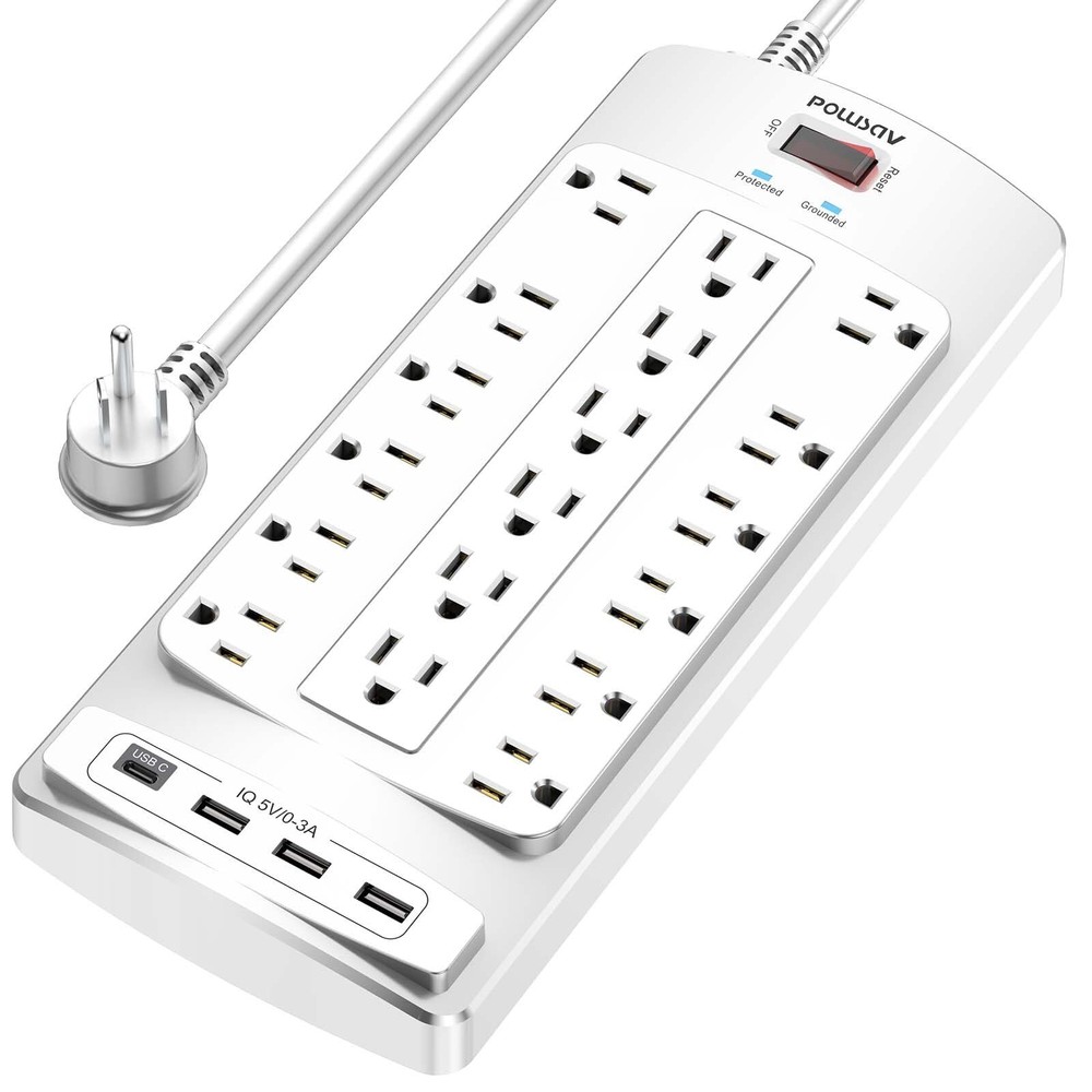 18 Outlets Surge Protector Power Strip - 6 Feet Flat Plug Heavy Duty Extensio...