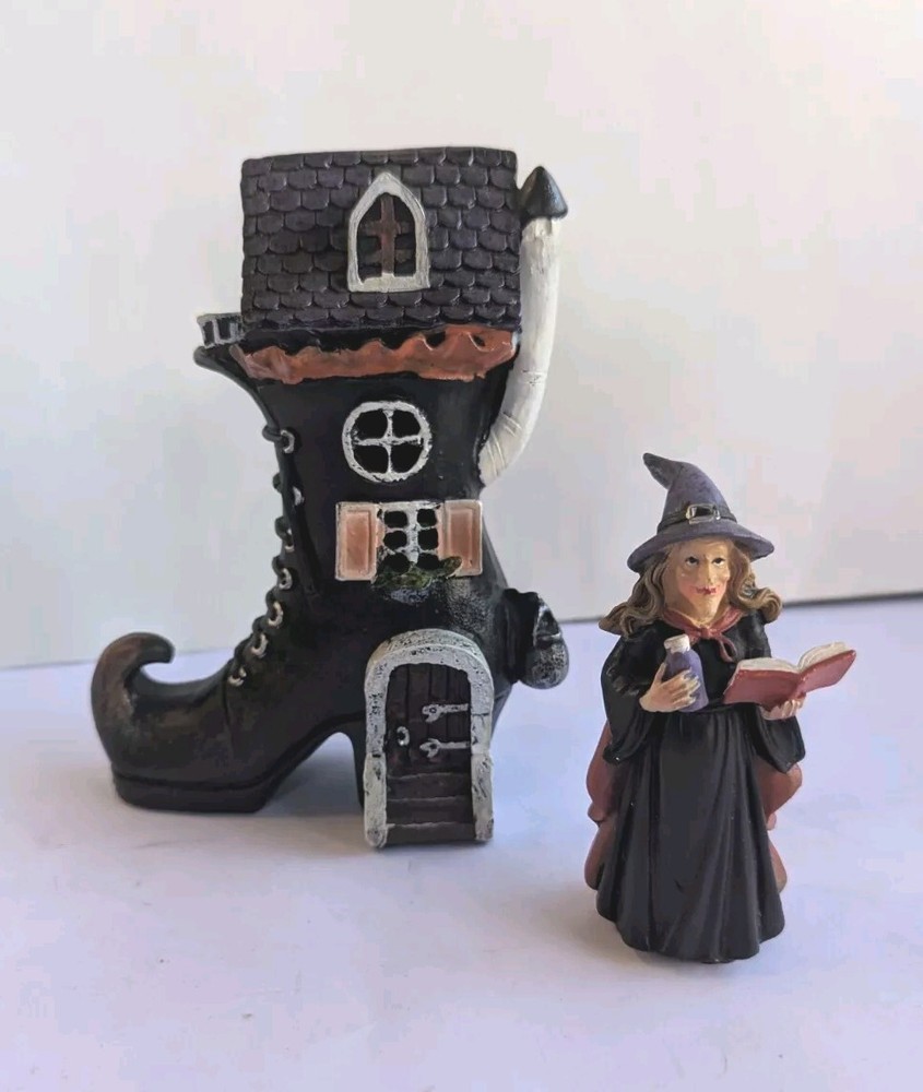 Lot Of 2 Miniature Fairy Garden Witch Halloween With Shoe House