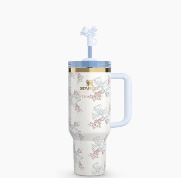 Love Shack Fancy Tumbler 40OZ Rosa Beaux Blue Holiday Quencher In Hand Tumbler