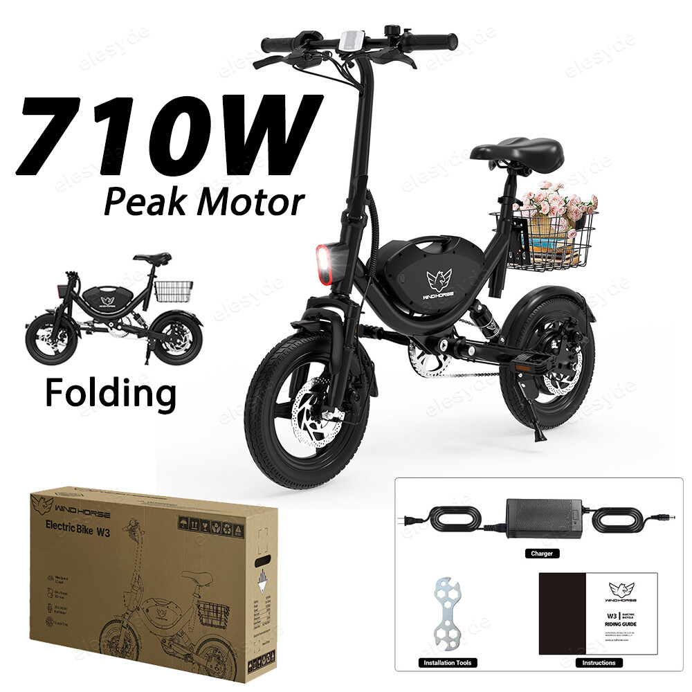 14in Folding Commuter Ebike with Basket 715W 22MPH for Adults