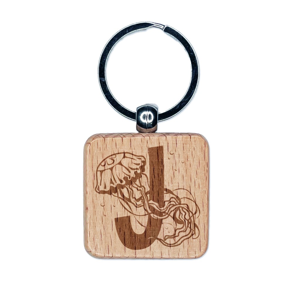 Jellyfish Wood Keychain - Animal Alphabet Letter J Charm