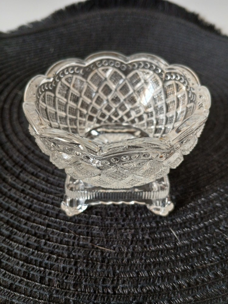 Vintage Fostoria for Avon Footed Diamond Cut Glass Bowl/Trinket Dish/Salt Cellar