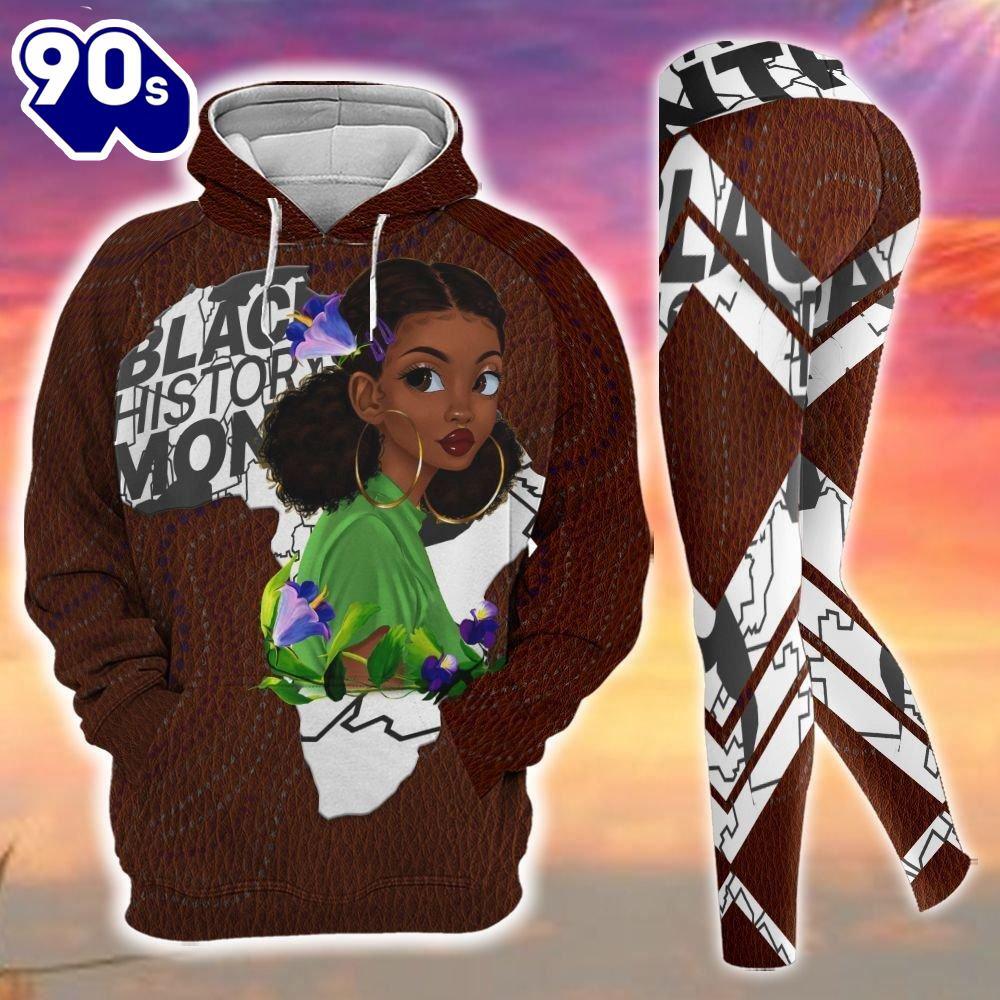 Black Girl Black History Month All Over Print Leggings Hoodie Set Outfit For