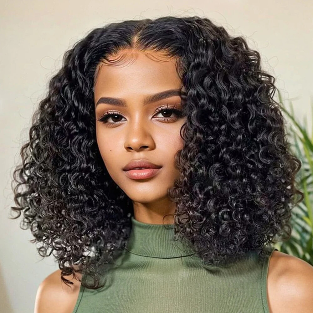 Glueless Curly Human Hair Wig with Pre Plucked Lace Closure