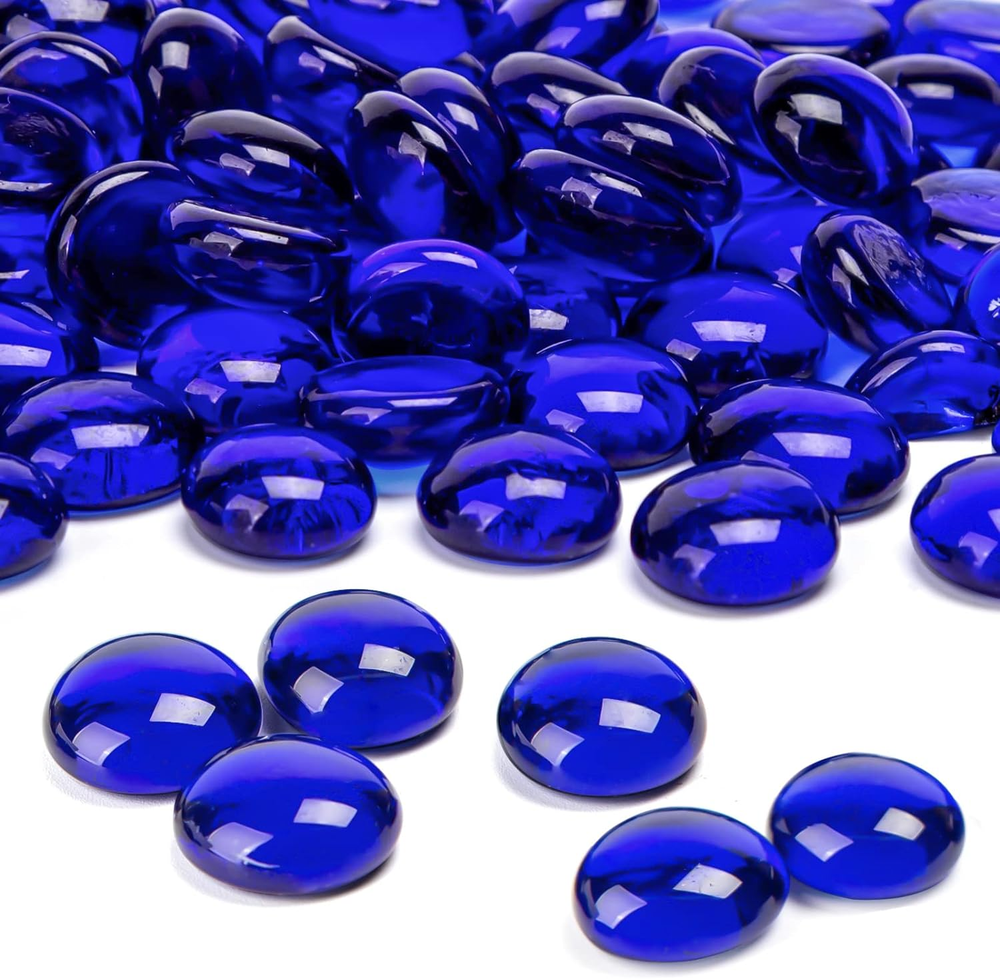 Premium 1LB Dark Blue Flat Glass Marbles for Aquarium Tank Decor