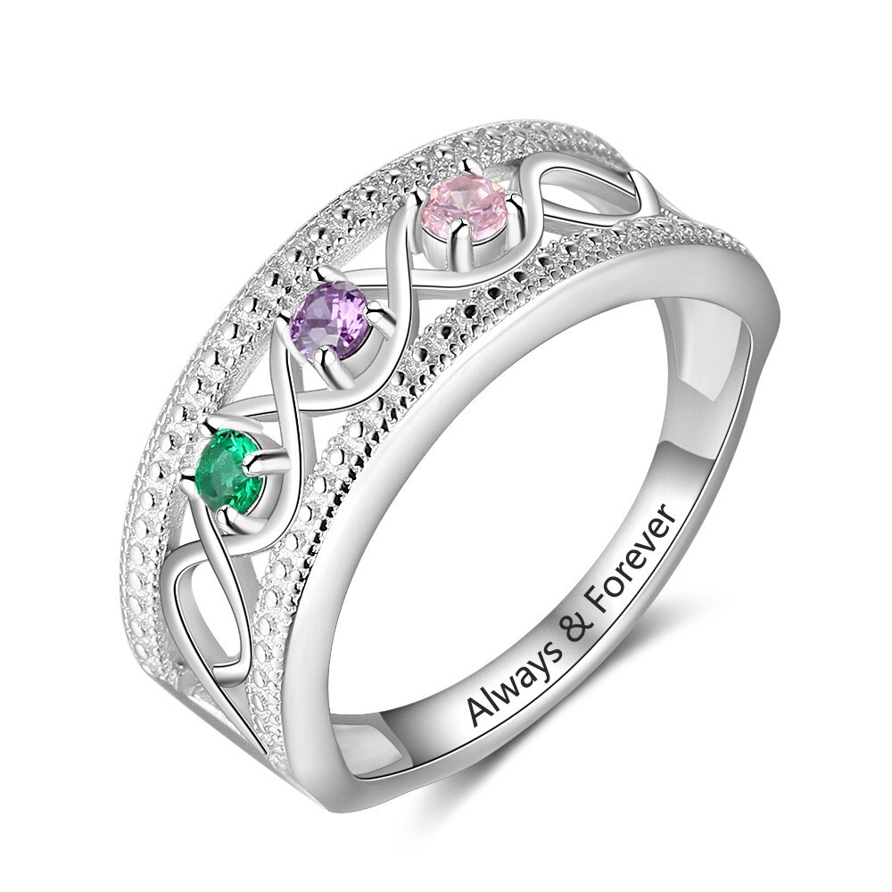 Elegant Personalized Mother's Day Ring with 3 Birthstones in 925 Sterling Silver-image