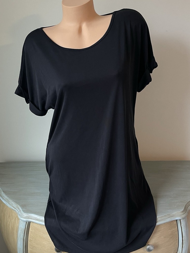 Andree by Unit Anthropologie Black T Shirt Dress M Short Sleeve Modal Blend