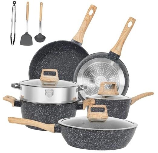 12-Piece Nonstick Granite Cookware Set in Black