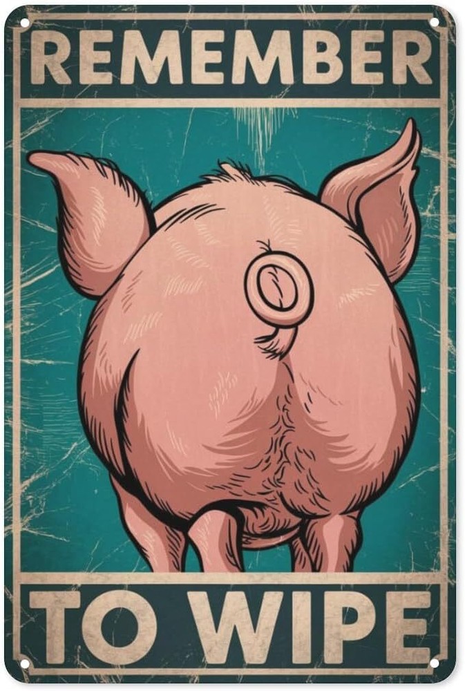 Pig Bathroom Tin Sign 8X12IN Farmhouse Metal Wall Art for Country Cottage Kids Room Decor
