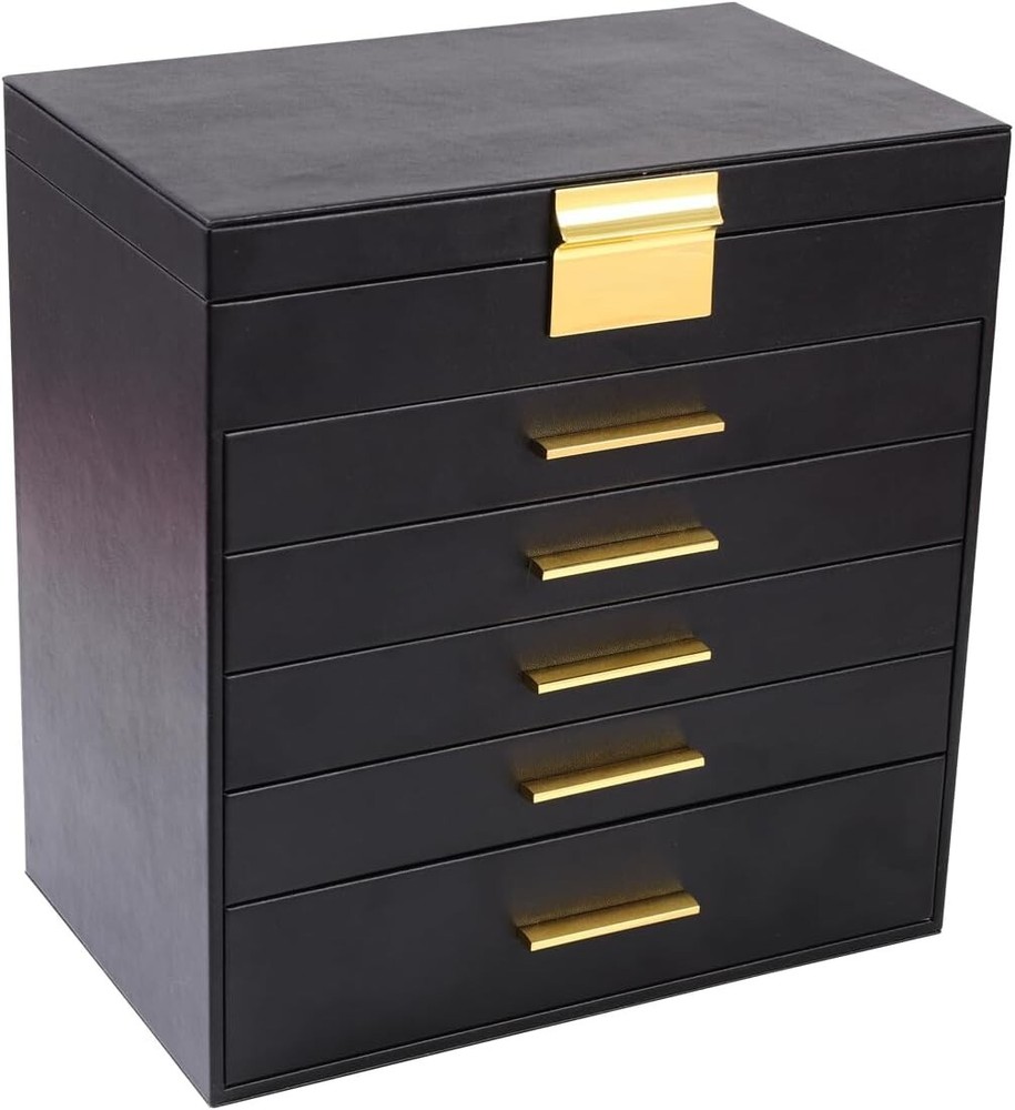 Stylish 6-Layer Jewelry Organizer with Mirror - Convenient and Lockable Design