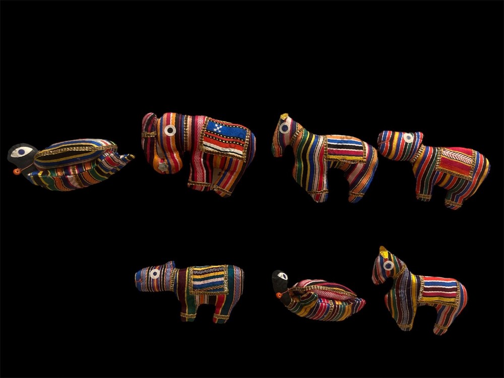 Old World Fabric Turtle Elephant Horse Colorful Christmas Tree Ornaments