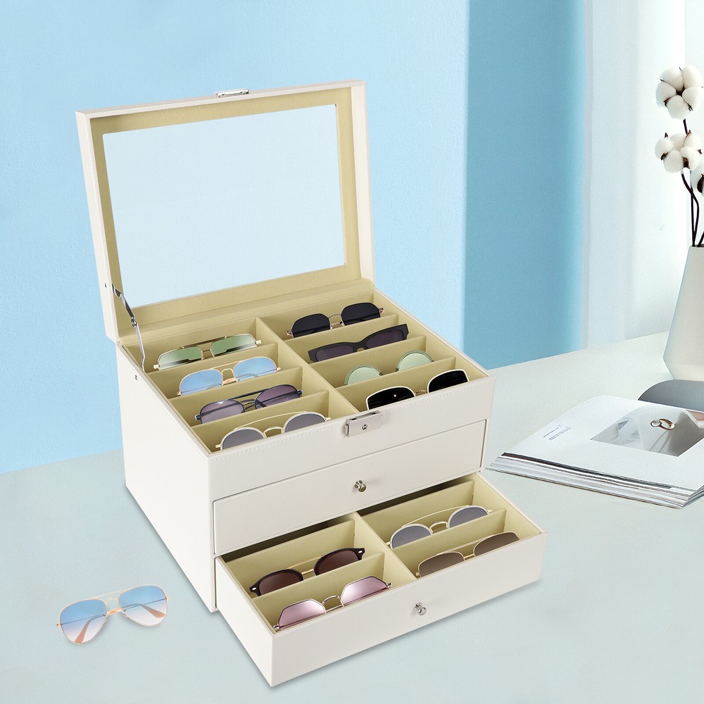 24-Slot Glasses Storage Display Case Organizer  For Sunglasses Eyeglass Box