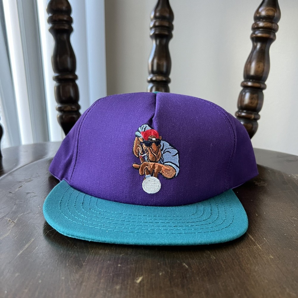 VTG JOE CAMEL POOL BILLIARDS PLAYER PURPLE SNAPBACK HAT CAP
