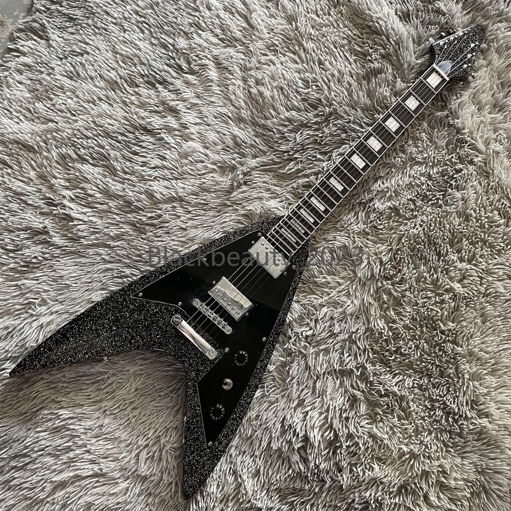 Custom V Shape Metallic Gray Electric Guitar Mahogany Body HH Pickup 6 String