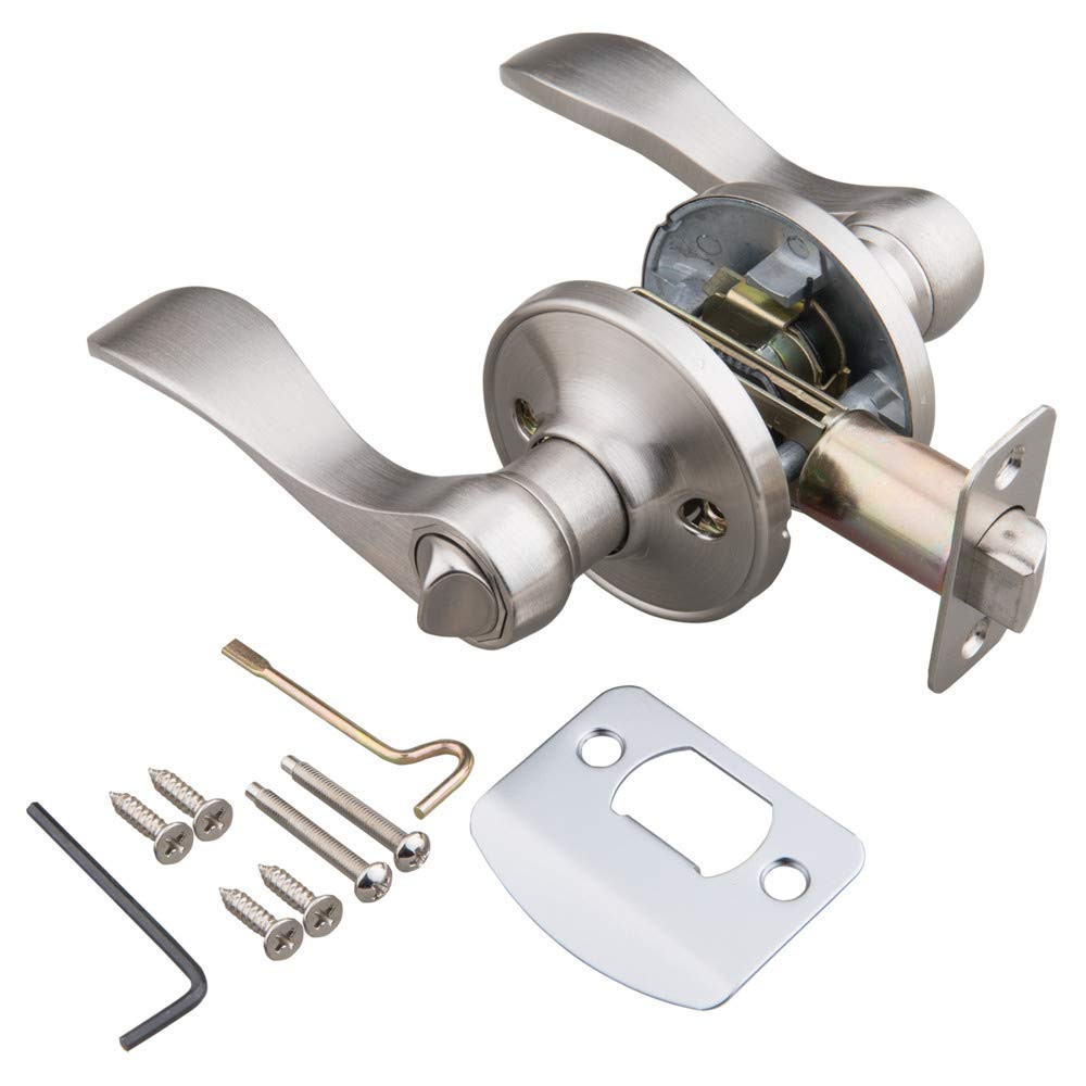 57855 Reversible Privacy Wave Lever Door Lockset, Satin Nickel