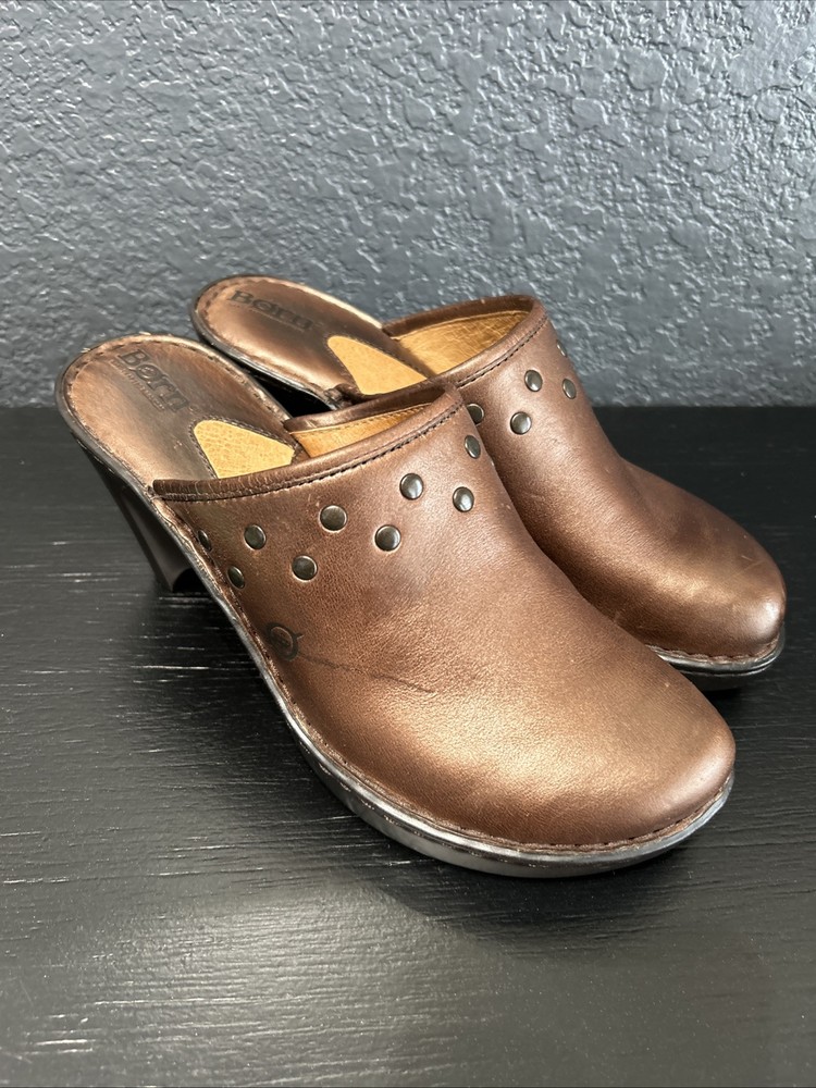 Born Mule Clog Leather Stud Fashion Slip On Comfort Metallic Brown Size 8/39