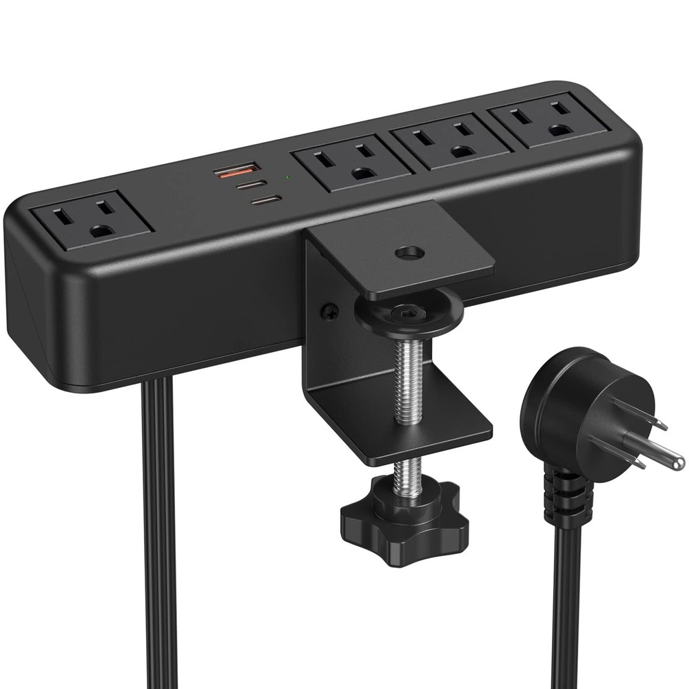 20W USB C Desk Side Clamp Power Strip Desk Top Tube Edge Clamp Mount Outlet w
