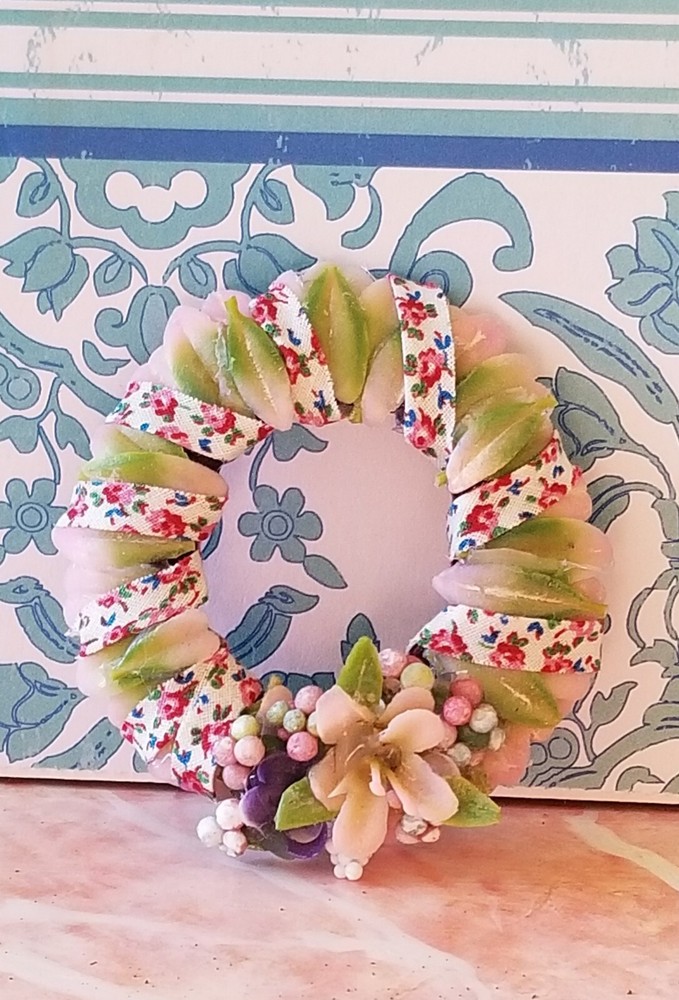 Miniature 1:12 or 1:6 dollhouse decorative Spring cottage Wreath holidays Easter