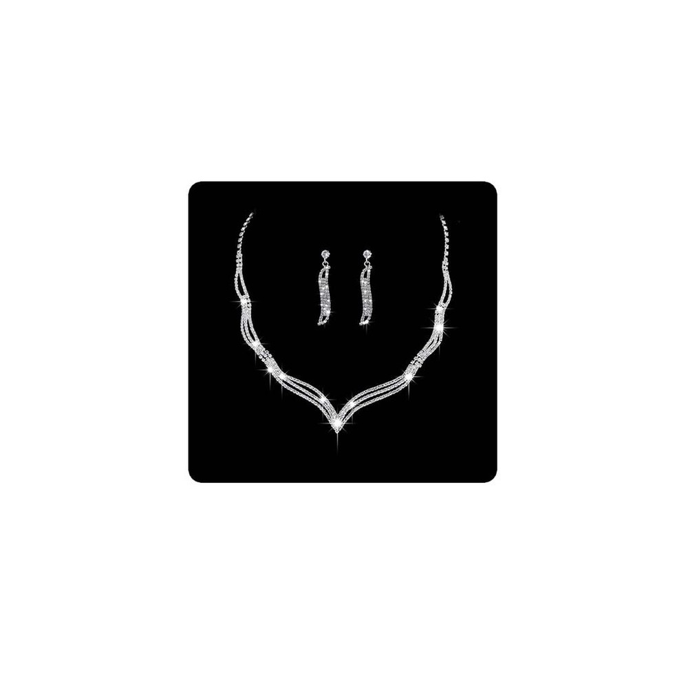 Bride Wedding Crystal Necklace Earrings Set Silver Bridal Choker Jewelry