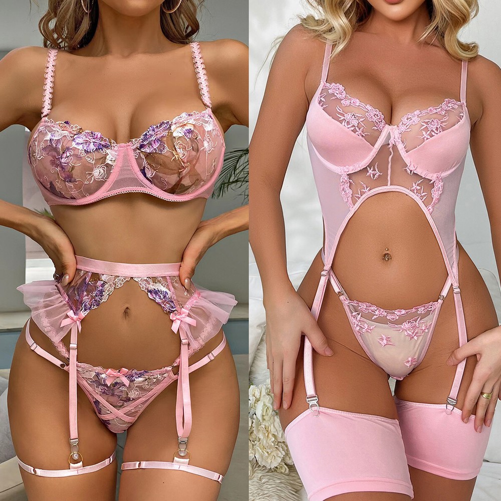 Womens Lace Bra G-string Sets Lingerie Babydoll Sleepwear Underwear Nightwear US