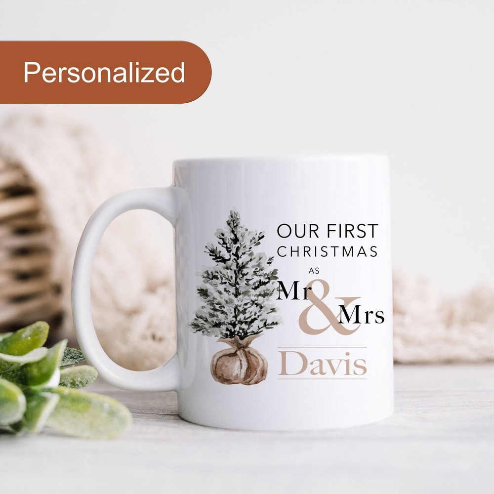 Our First Christmas Coffee Mug Personalized Mr & Mrs Wedding Gift Custom Cou