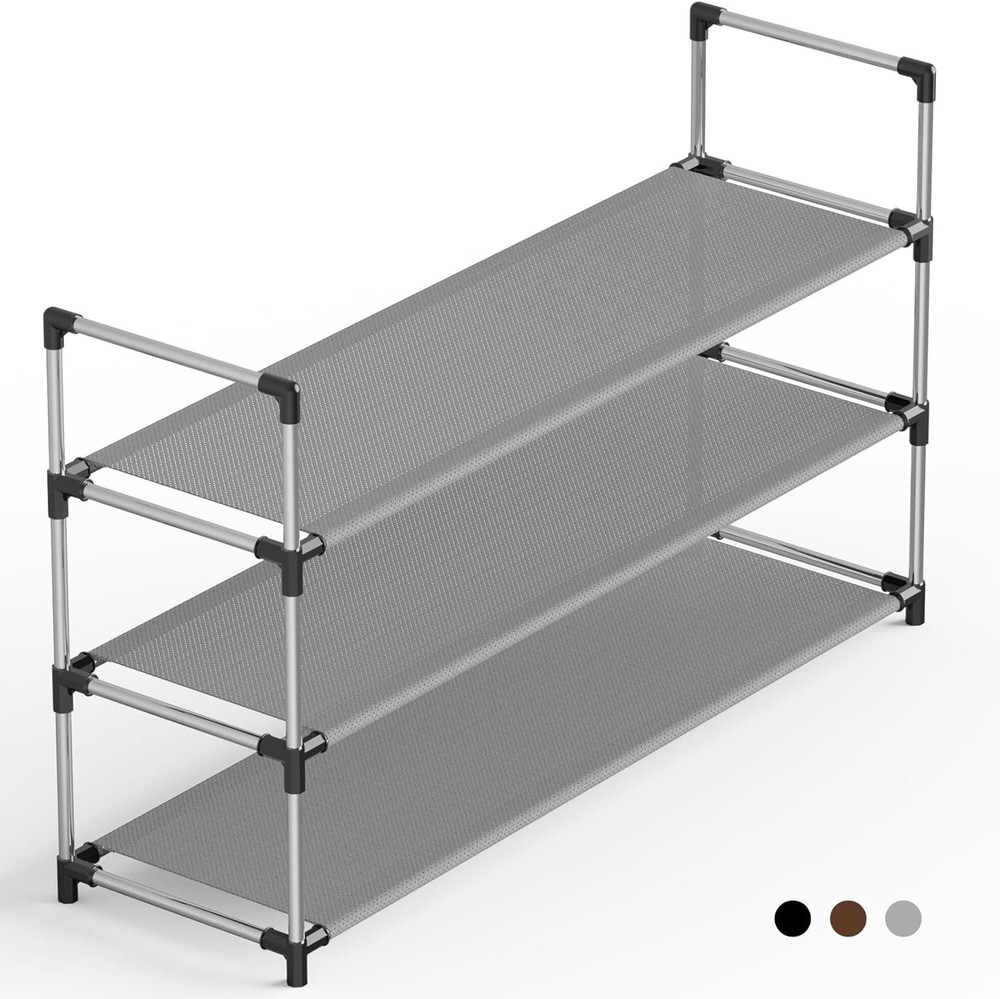 3-Tier Stackable Grey Shoe Rack with Non-Woven Fabric 26 Inches Wide