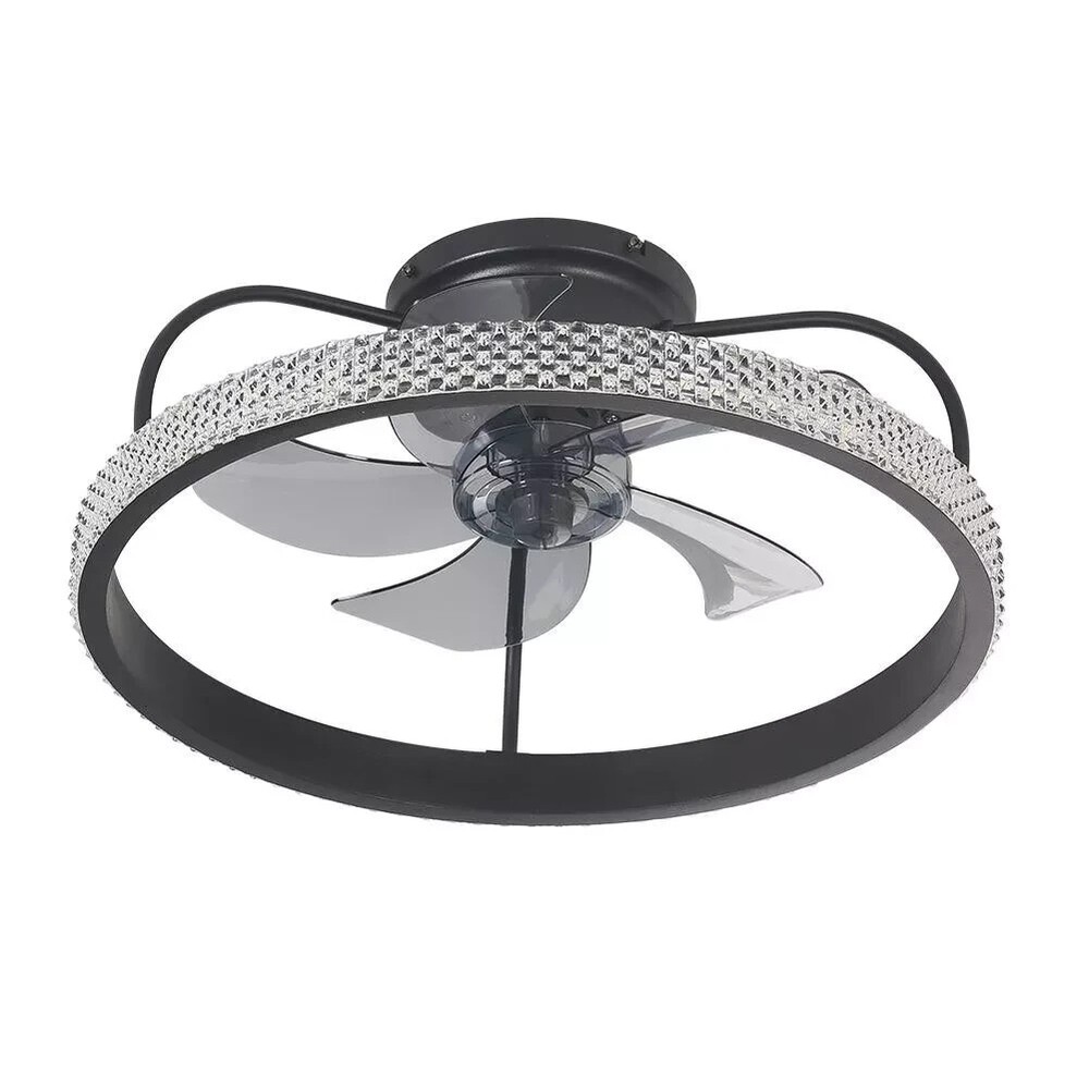 Modern Crystal Chandelier with 5-Blade Reversible Ceiling Fan and Remote Control