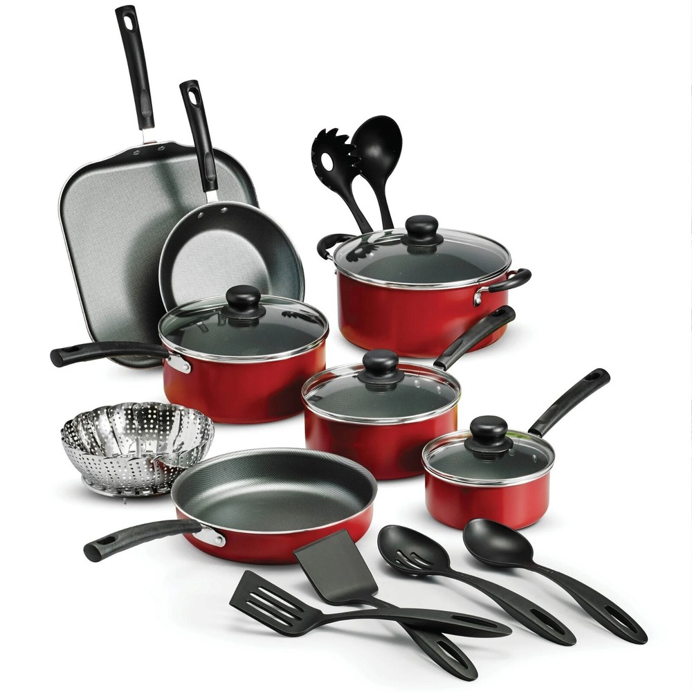 18-Piece Non-stick Cookware Set, Red - Ships in 3-5 Days.