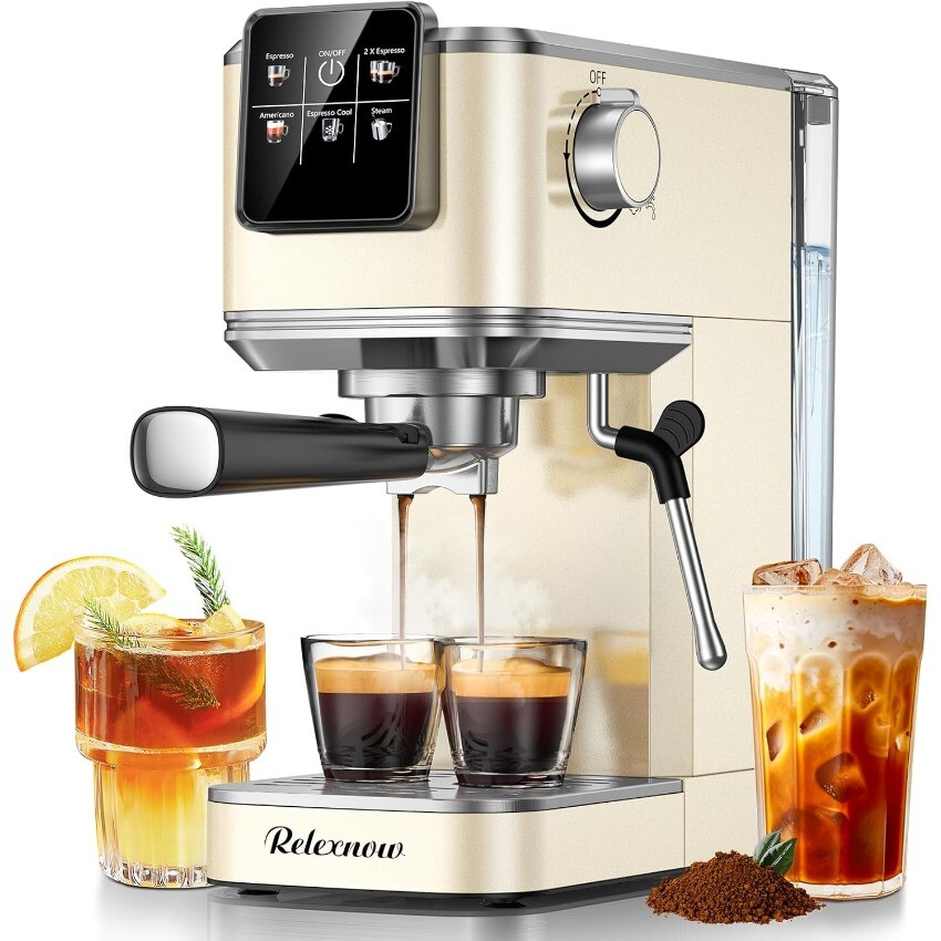 20 Bar Espresso Machine with Milk Frother LCD Panel for Hot & Iced Coffee