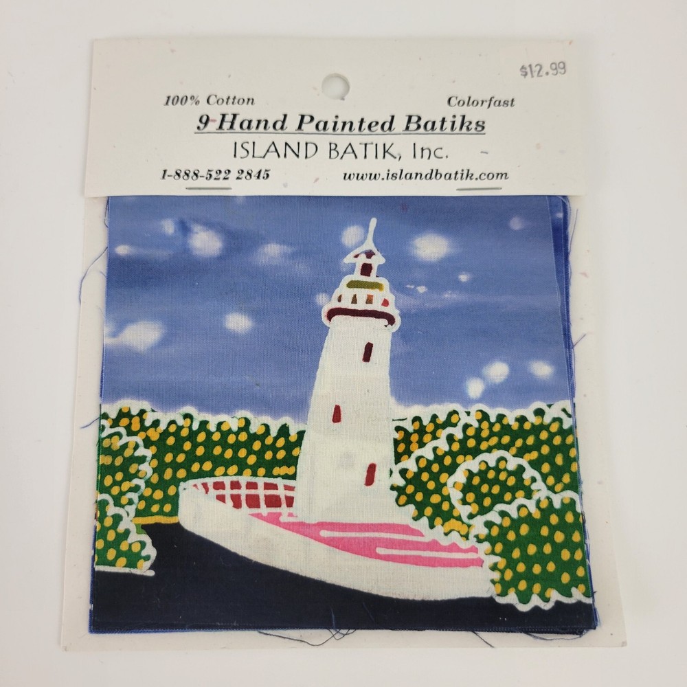 9 Lighthouse Hand Painted  4.75“ X 5” Batik Squares, by Island Batik