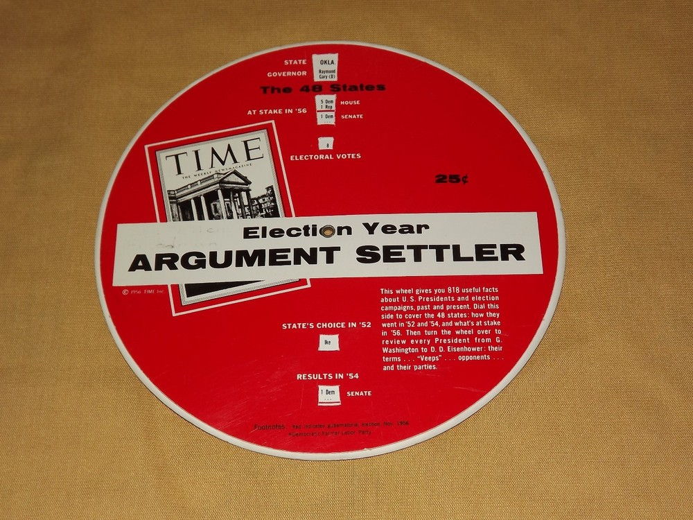 VINTAGE US PRESIDENTS 1956 48 STATES ELECTION YEAR ARGUMENT SETTLER
