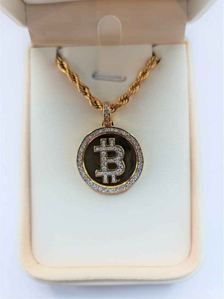 Bitcoin Cryptocurrency Pendant Necklace Gold Plated - Bitcoin B with Zircon-image
