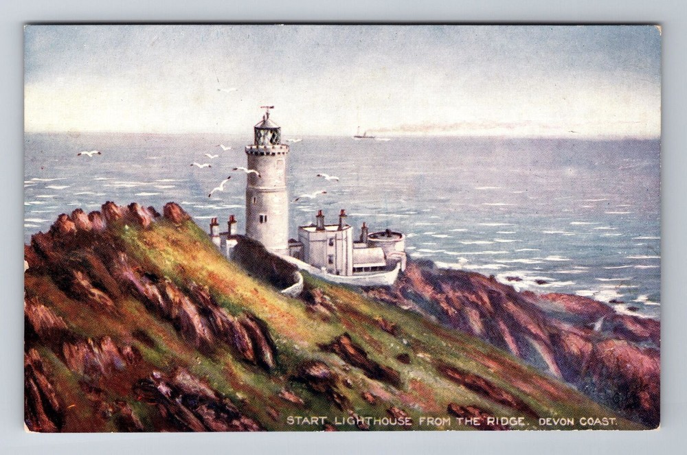 Devon Coast England, Start Lighthouse From The Ridge, Vintage Postcard