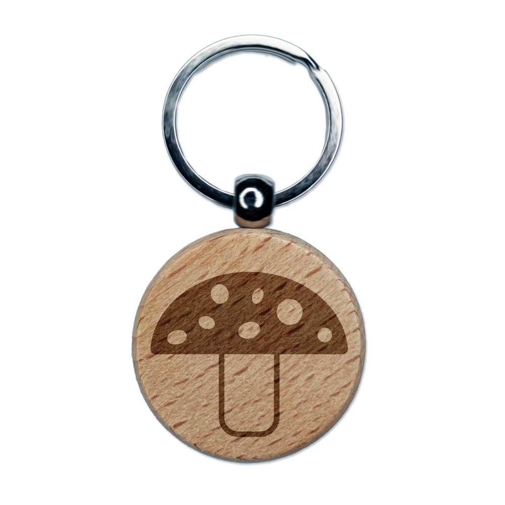 Toadstool Mushroom Engraved Wood Round Keychain Tag Charm