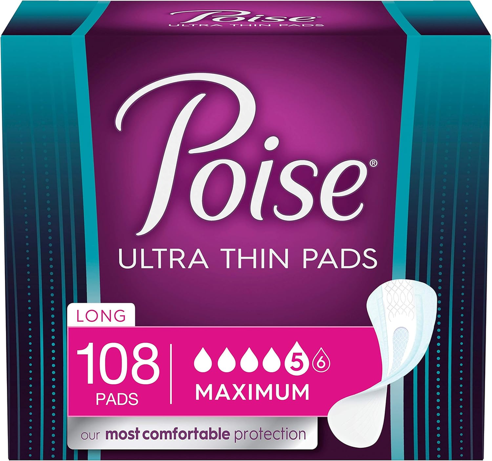 Poise Ultra Thin Maximum Absorbency Incontinence Pads for Women Long Length 1 Count