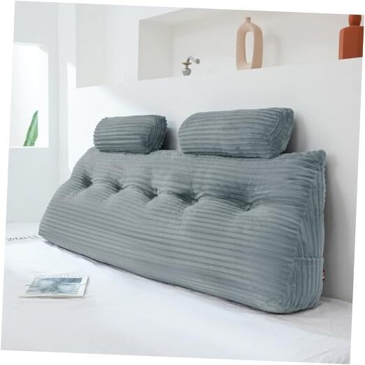 Headboard Wedge Pillow with 2 Pack Neck Roll Queen:59x8x20 Inches Light Grey