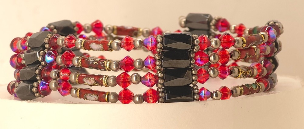 Hematite cloisonne crystal adjustable wrap around bracelet