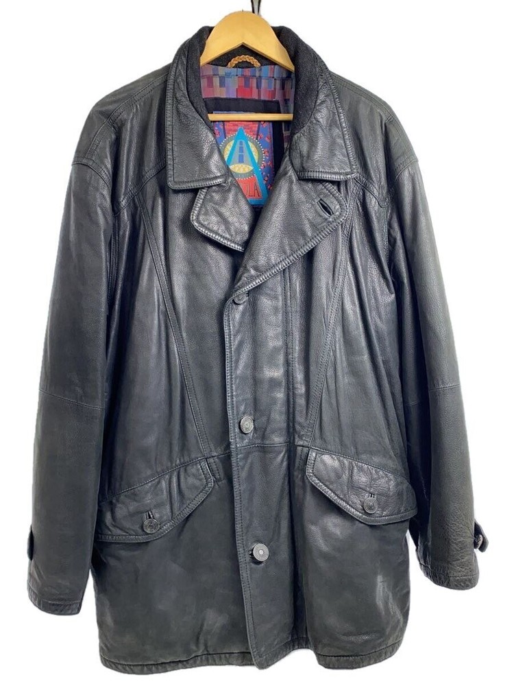 Men's Black Cowhide Leather Blouson Jacket Plain Style 2296