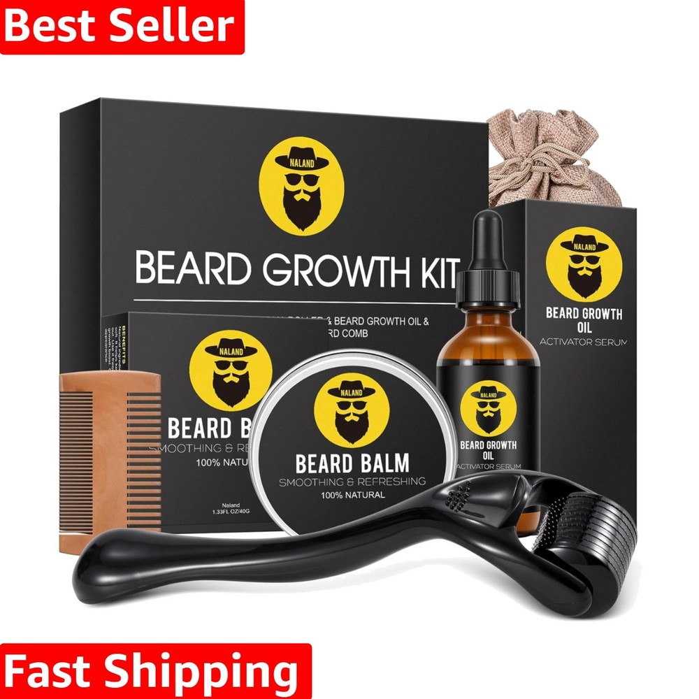 All-In-One Beard Grooming Kit: 2oz Growth Oil, Balm & Comb - Ideal Gift for Him