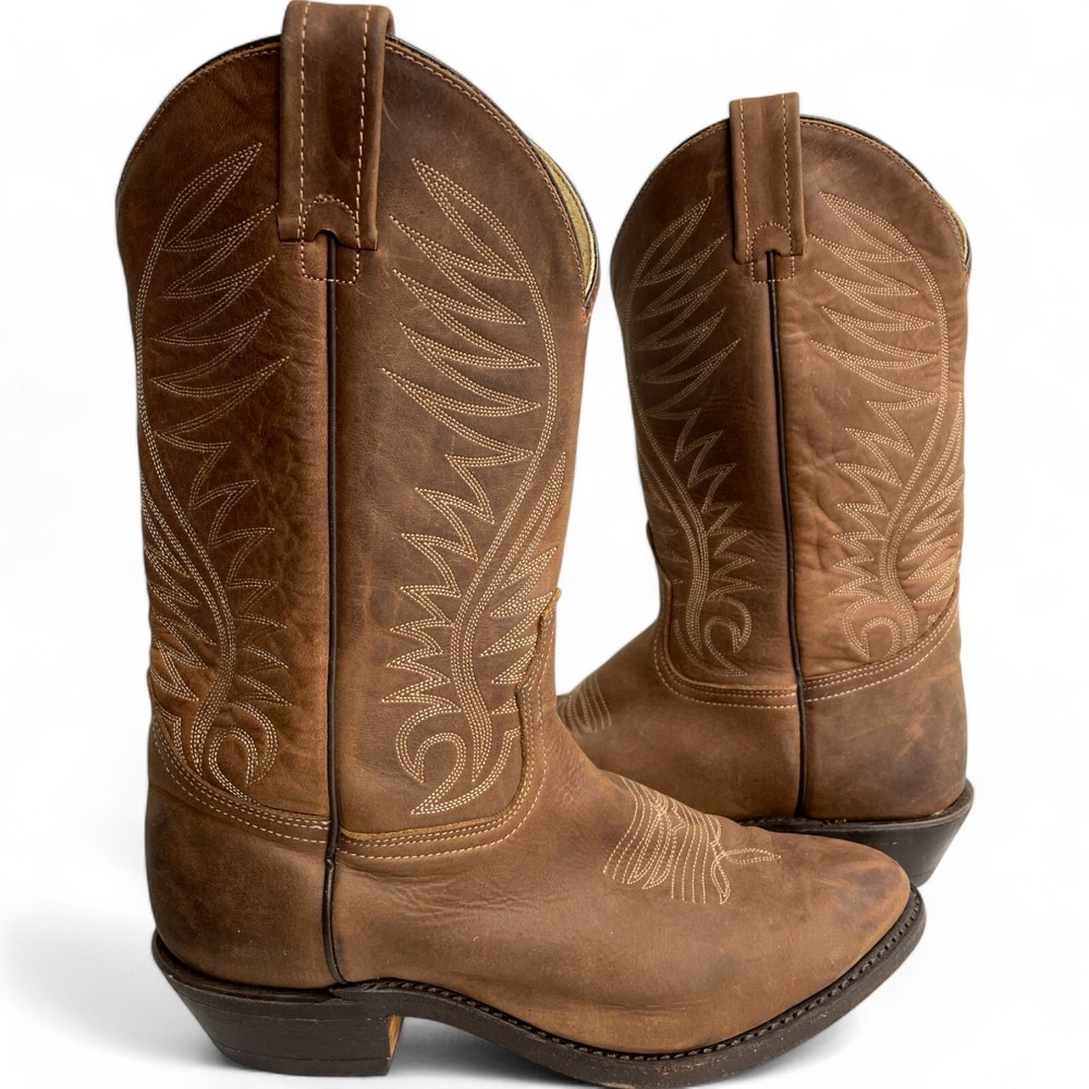 Brahma Premium Grade Leather Western Boots Brown Cowboy Embroidered Men's 10 EEE