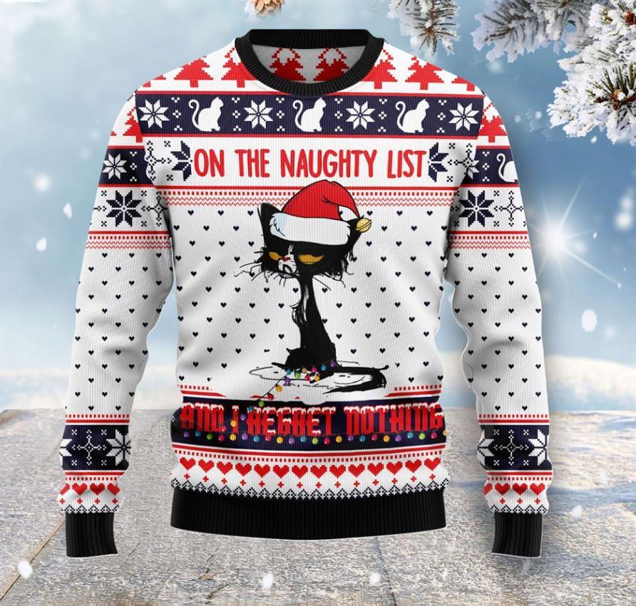 Naughty List Cat Meow Ugly Christmas Sweater  Cats Lovers Gift  Funny Sweater