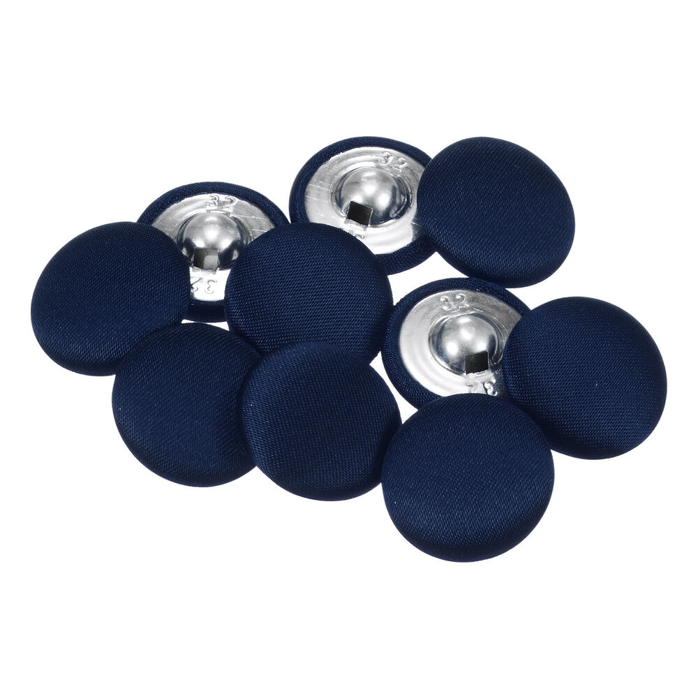 10pcs Navy Blue 20mm Round Fabric-Covered Metal Sewing Buttons