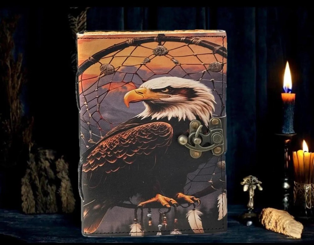 Bald Eagle Leather Journal - Blank Spell Book of Shadows with American Eagle Design  
